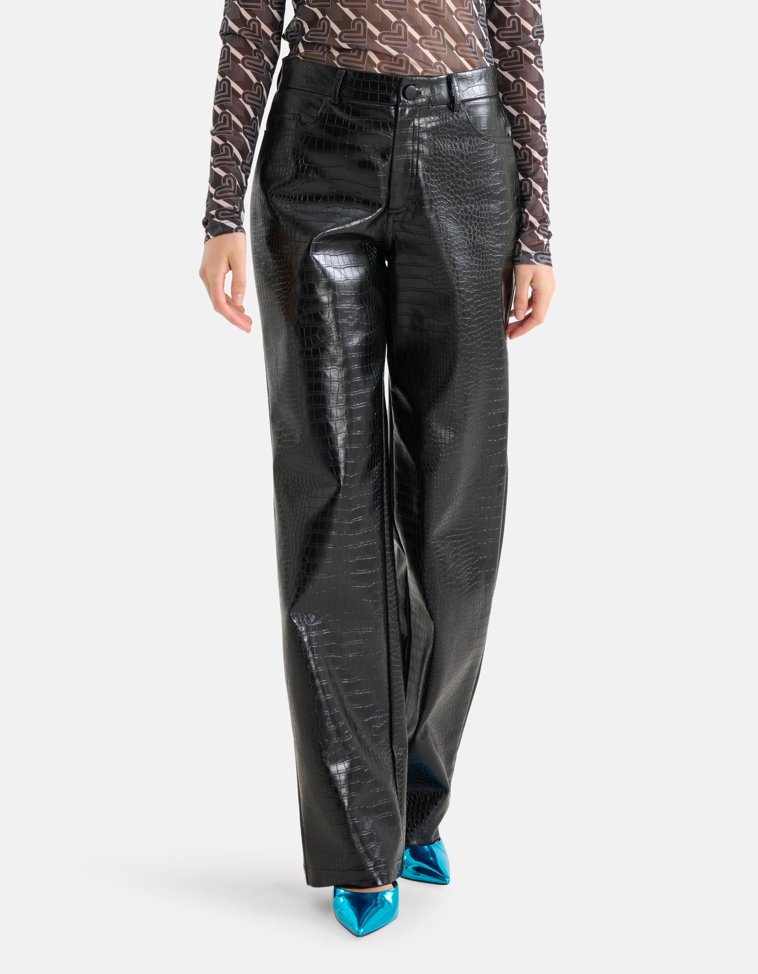 Vegan Leren Croco Broek Zwart SHOEBY WOMEN