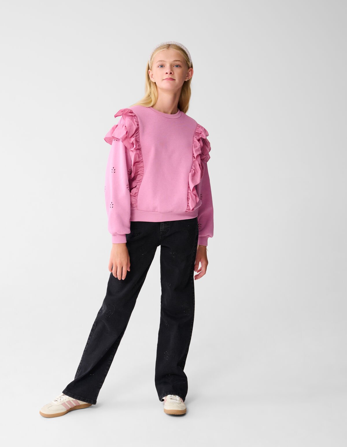 Ruffle Embroidery Sweater Roze SHOEBY GIRLS