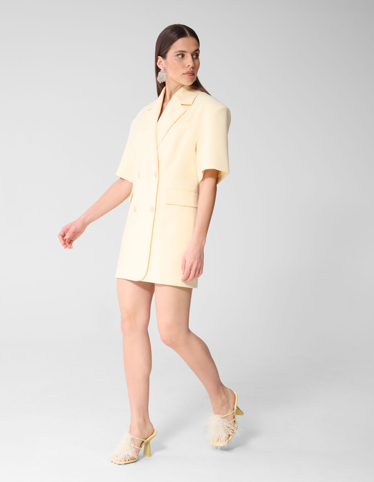 Short Sleeve Blazer Jurk Lichtgeel SHOEBY WOMEN