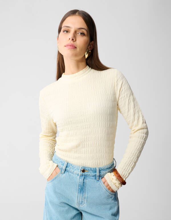 Structuur Longsleeve Top Gebroken Wit SHOEBY WOMEN