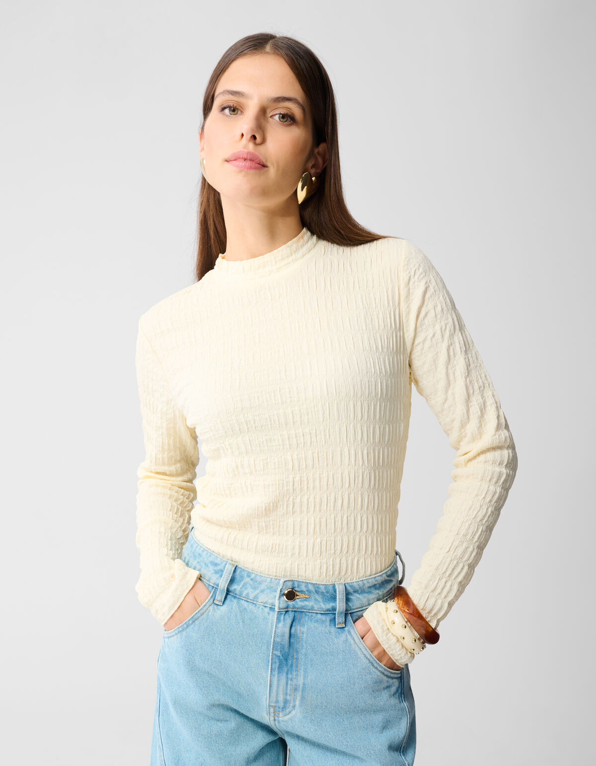 Structuur Longsleeve Top Gebroken Wit SHOEBY WOMEN