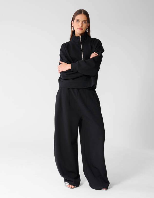 Oversized Zipper Sweater Zwart SHOEBY WOMEN