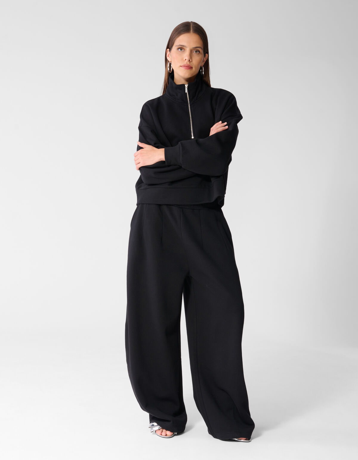 Oversized Zipper Sweater Zwart SHOEBY WOMEN