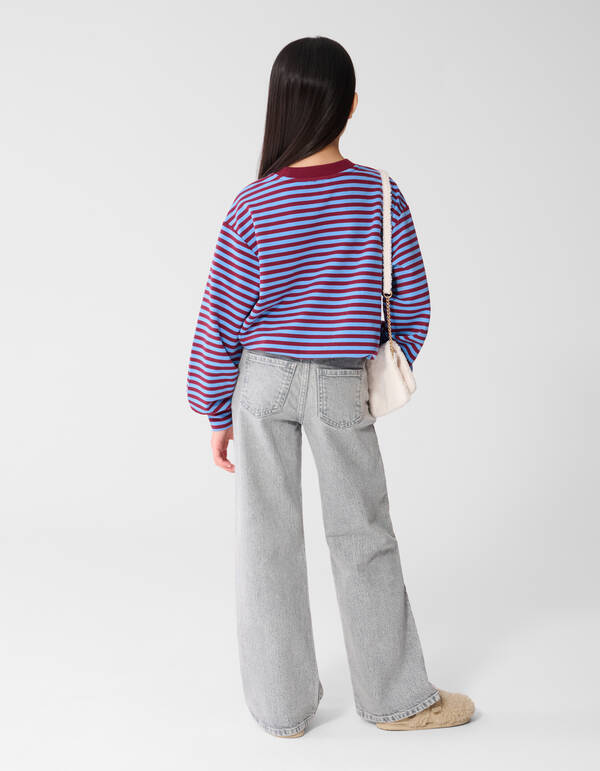 Stiped Balloon Fit Sweater Donkerrood/Blauw SHOEBY GIRLS