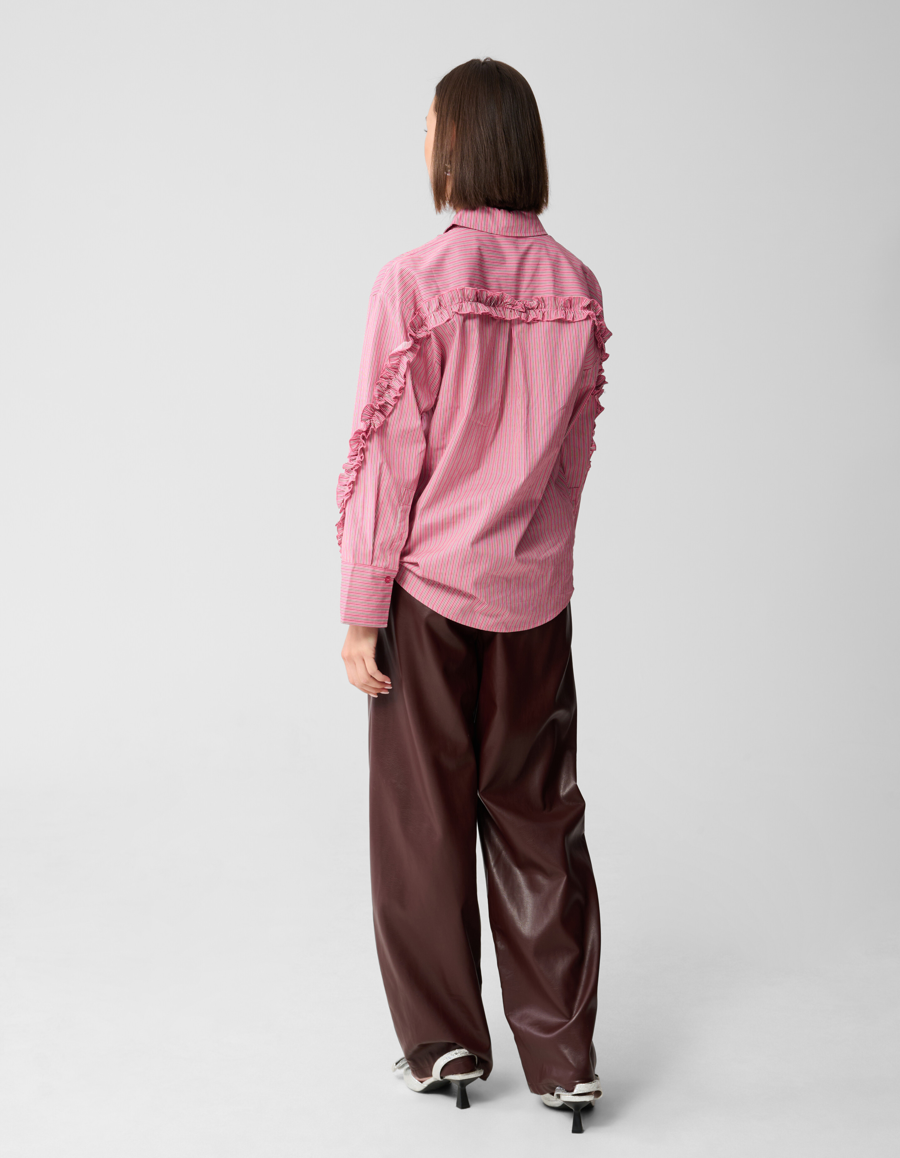 Oversized Pinstripe Flower Blouse Lichtroze SHOEBY WOMEN
