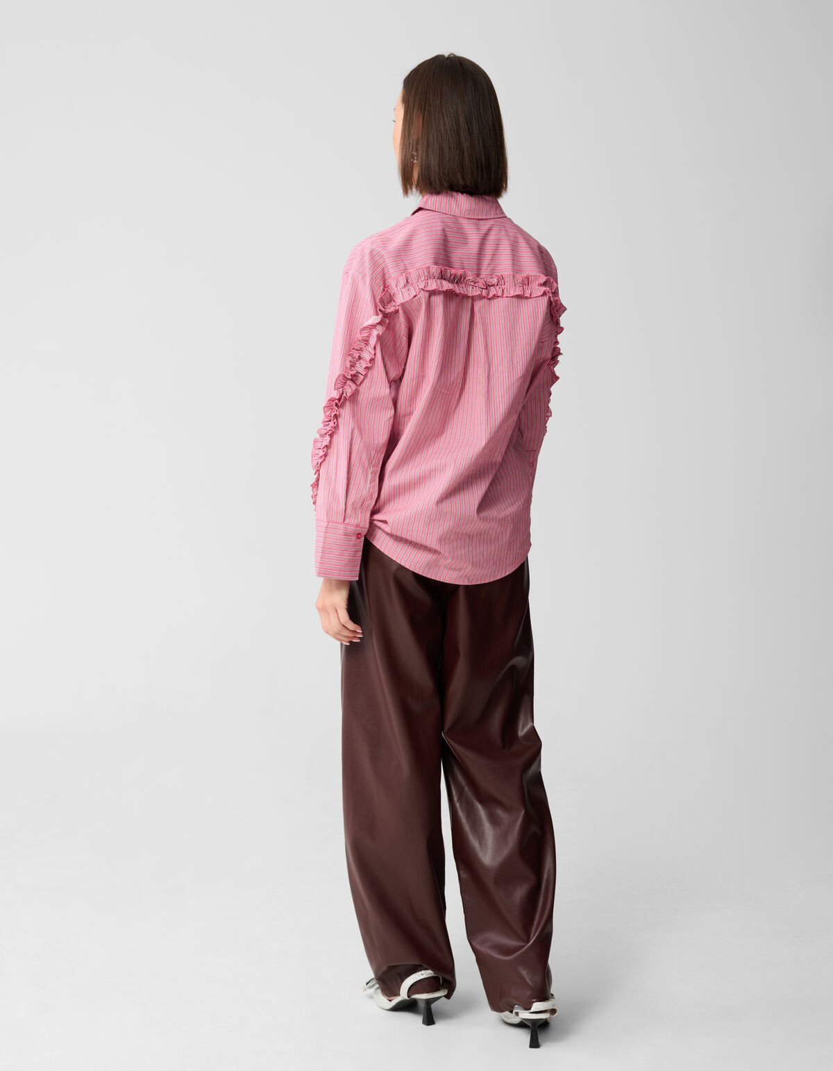 Oversized Pinstripe Flower Blouse Lichtroze SHOEBY WOMEN