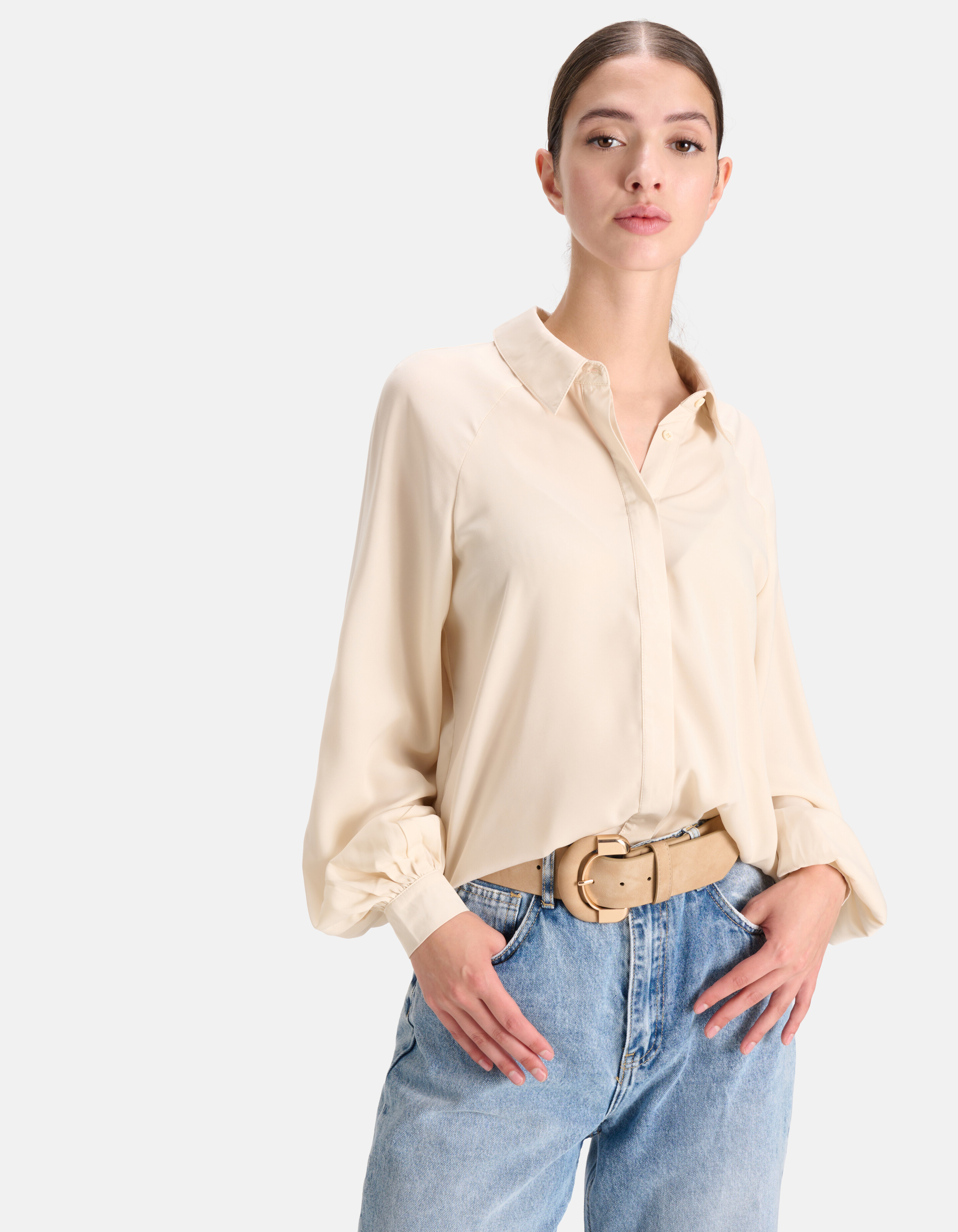Metalen Buckle Taille Riem Beige SHOEBY ACCESSOIRES