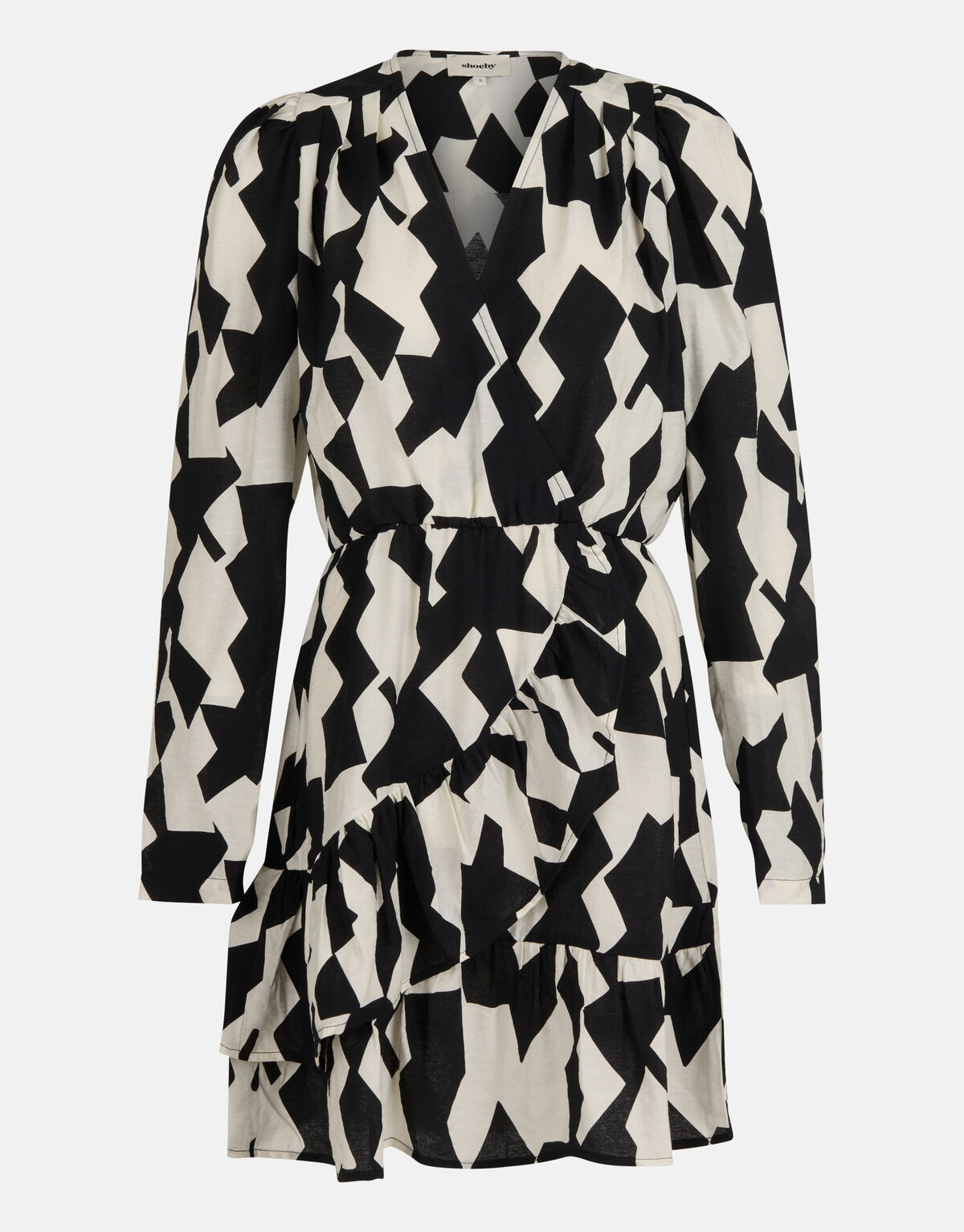Grafische Wrap Jurk Zwart/Wit SHOEBY WOMEN