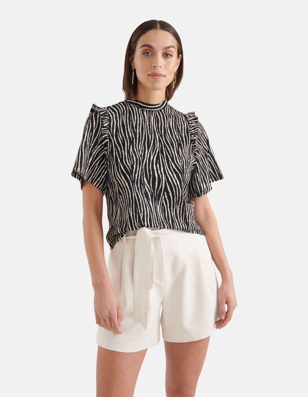 Zebra Crinkle Top Zwart SHOEBY WOMEN