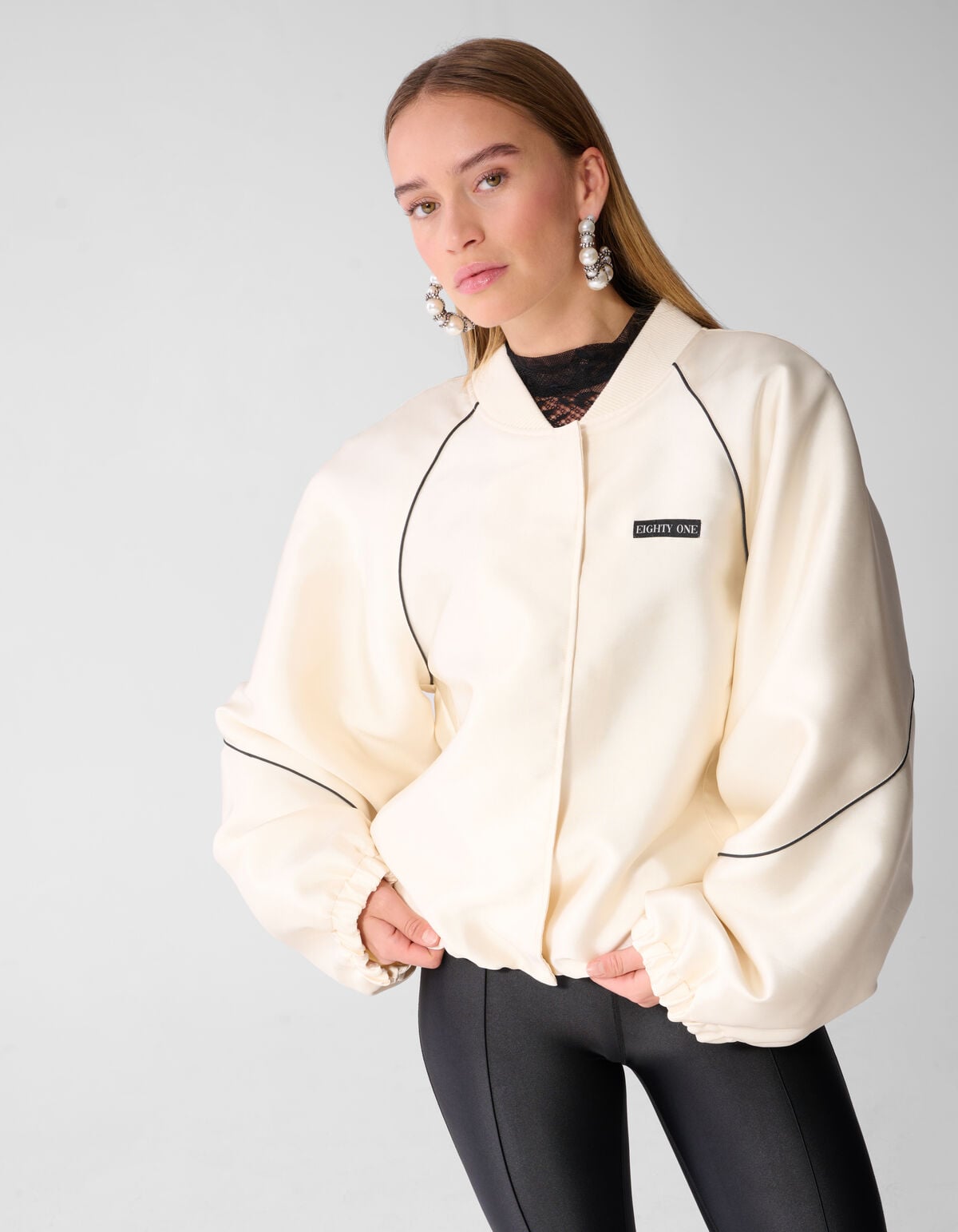 Oversized Sporty Piping Bomberjack Ecru SHOEBY WOMEN
