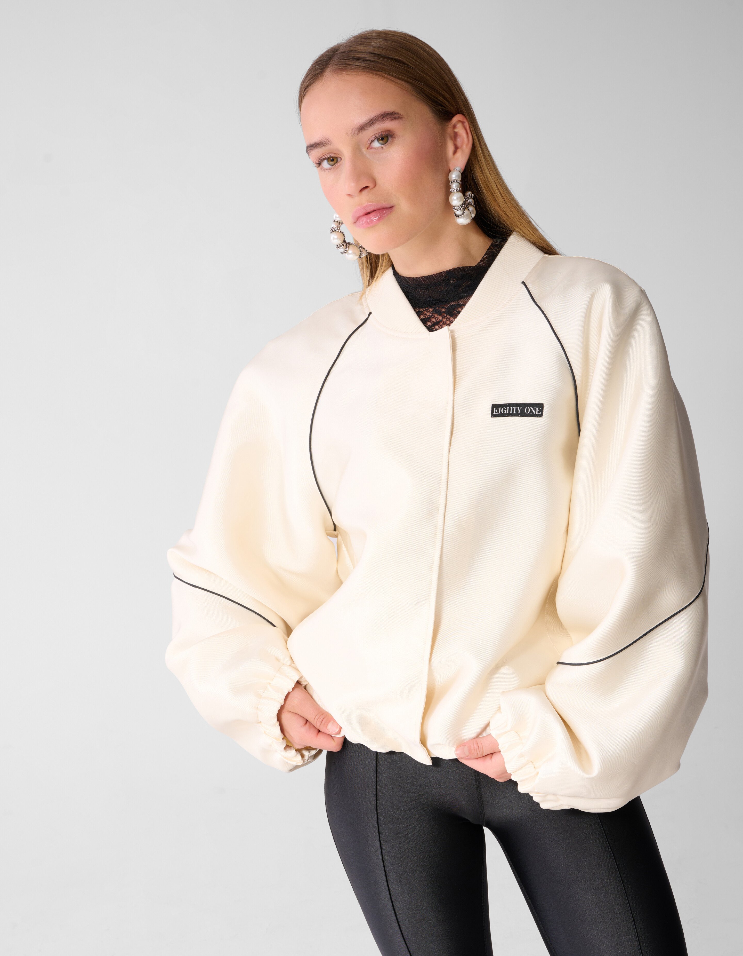 Oversized Sporty Piping Bomberjack Ecru SHOEBY WOMEN