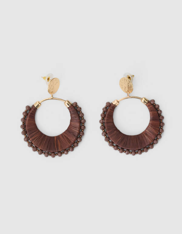 Beaded Raffia Oorbellen Donkerbruin SHOEBY ACCESSOIRES
