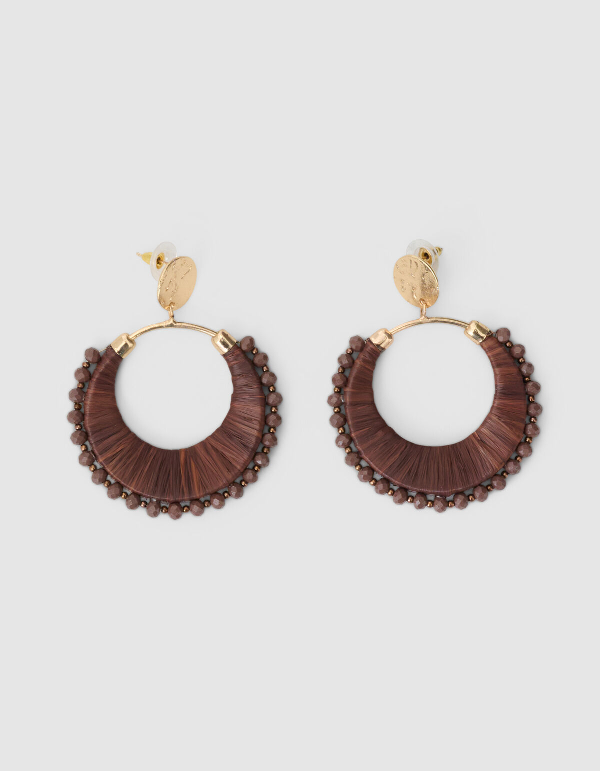 Beaded Raffia Oorbellen Donkerbruin SHOEBY ACCESSOIRES