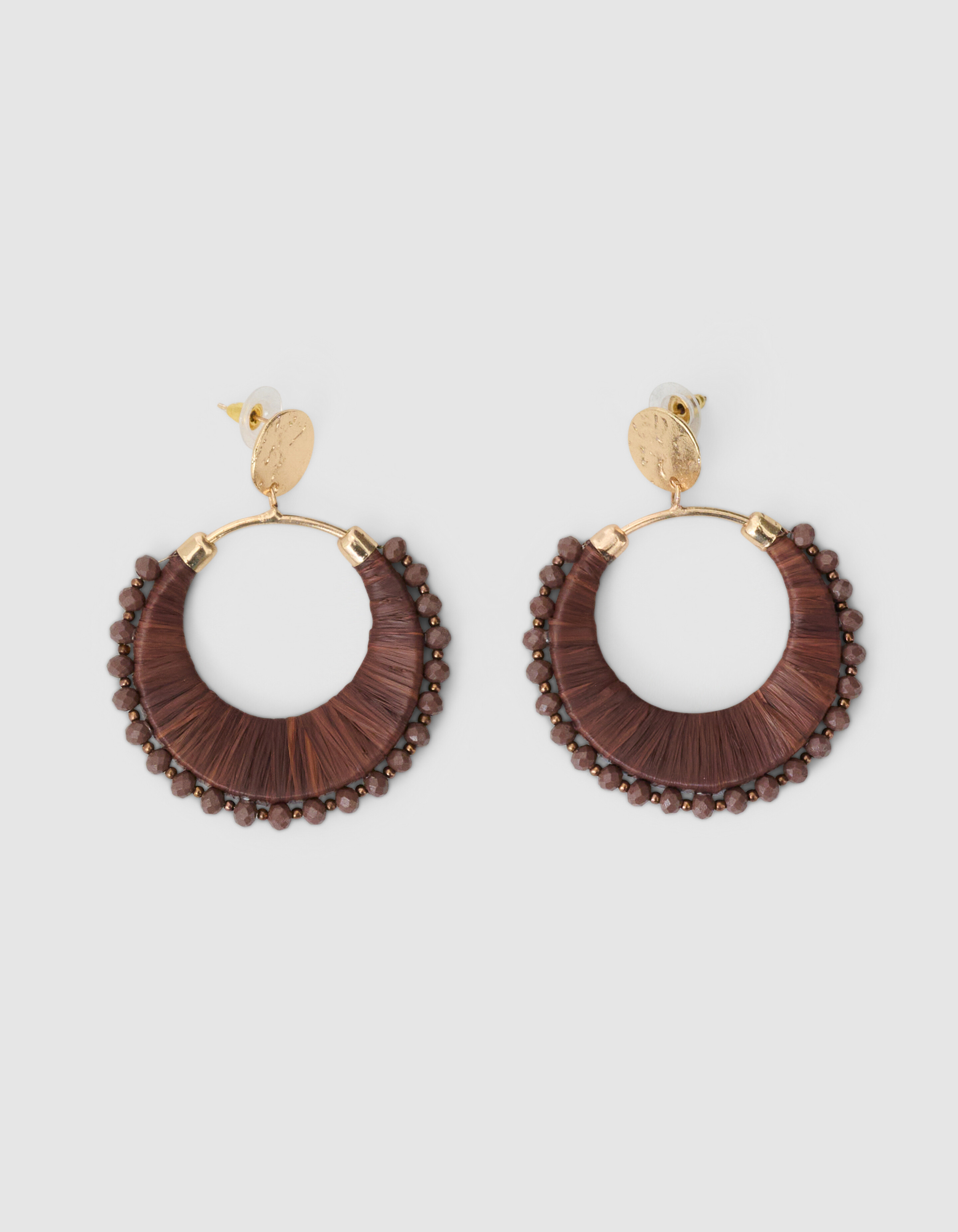 Beaded Raffia Oorbellen Donkerbruin SHOEBY ACCESSOIRES