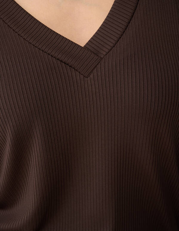 Rib Jersey Top Donkerbruin SHOEBY WOMEN