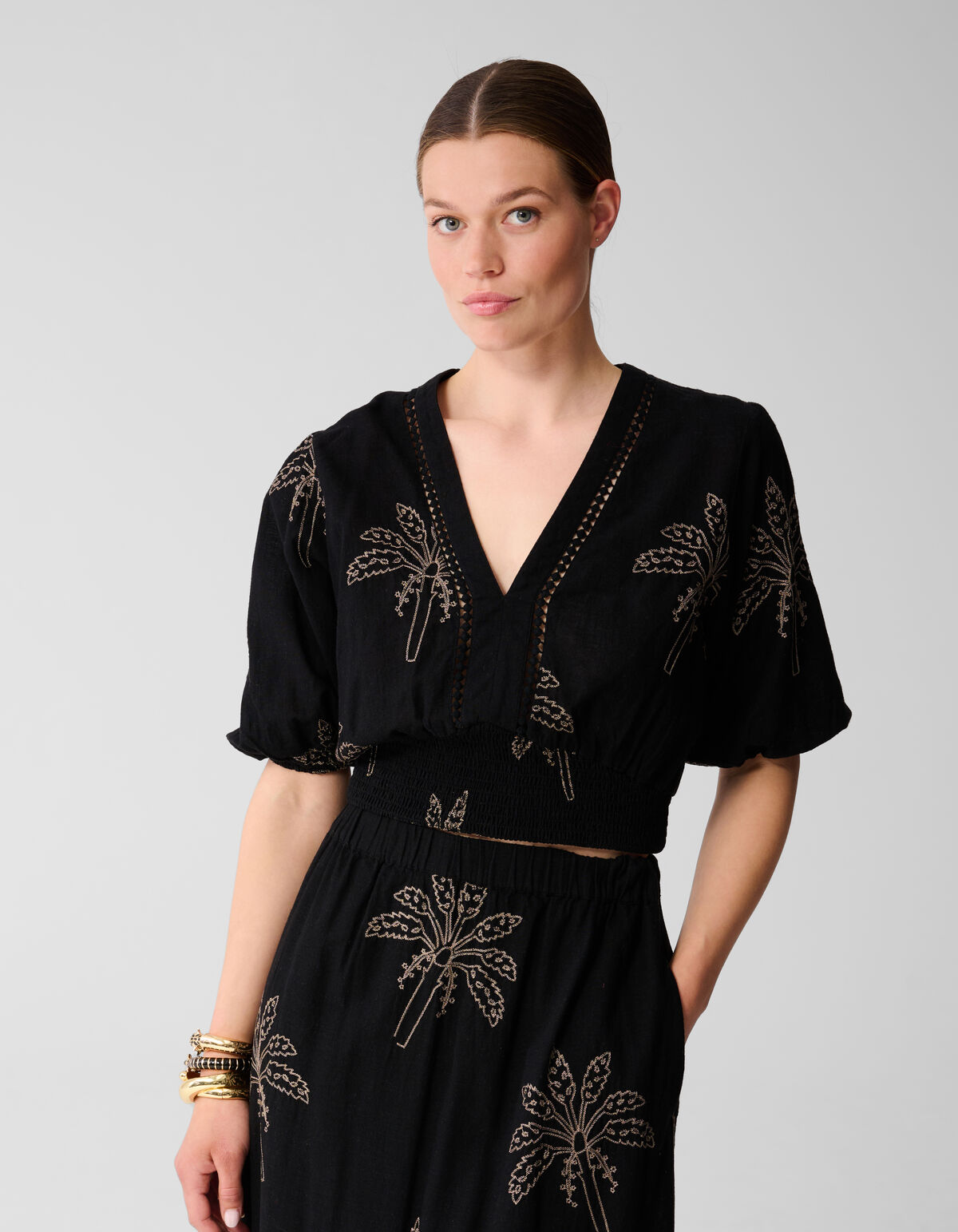 Embroidery Palm Crop top Zwart SHOEBY WOMEN