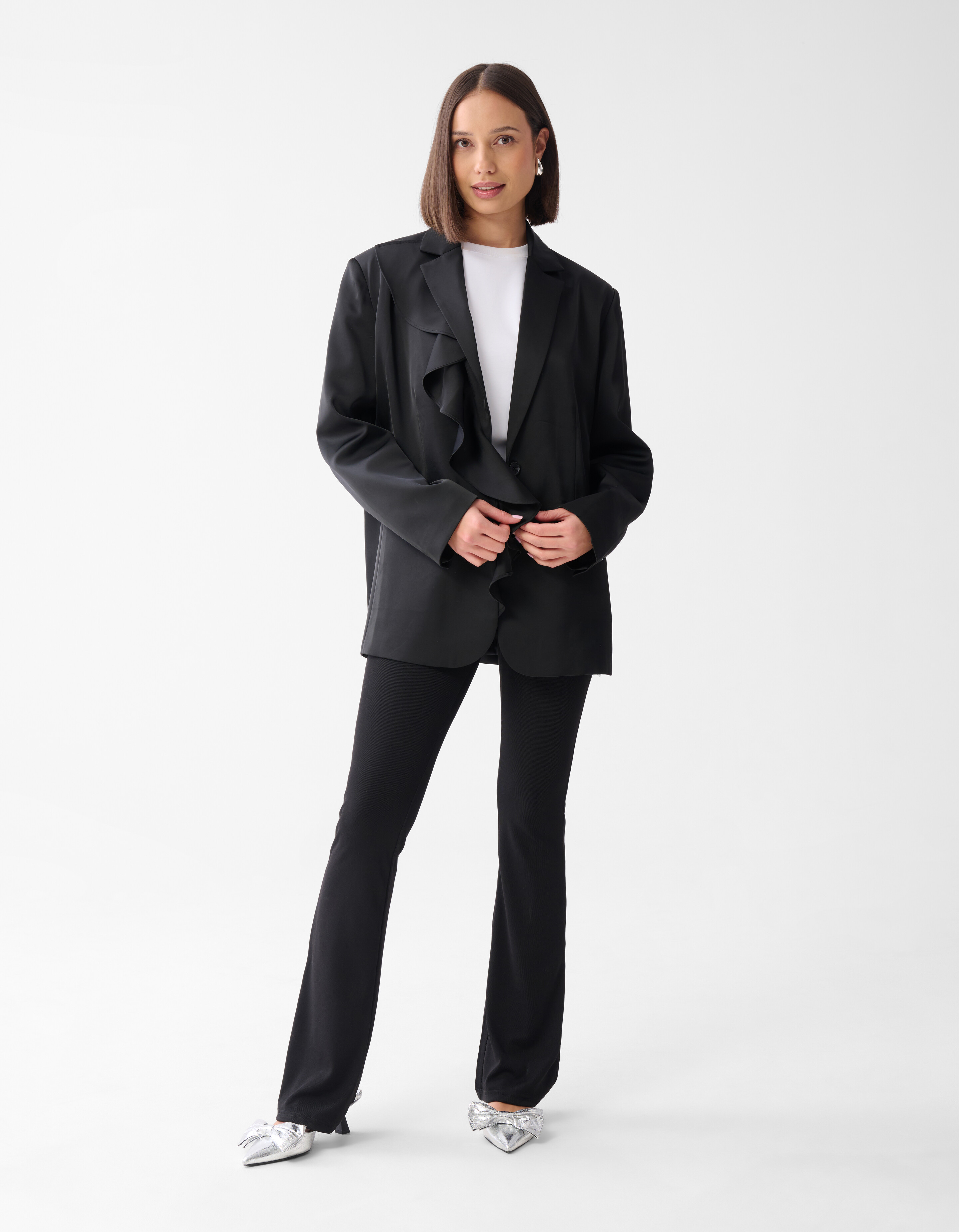 Satijnen Ruffle Blazer Zwart SHOEBY WOMEN