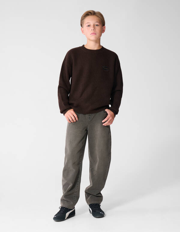 Relaxed Embroidery Gebreide Trui Donkerbruin SHOEBY BOYS