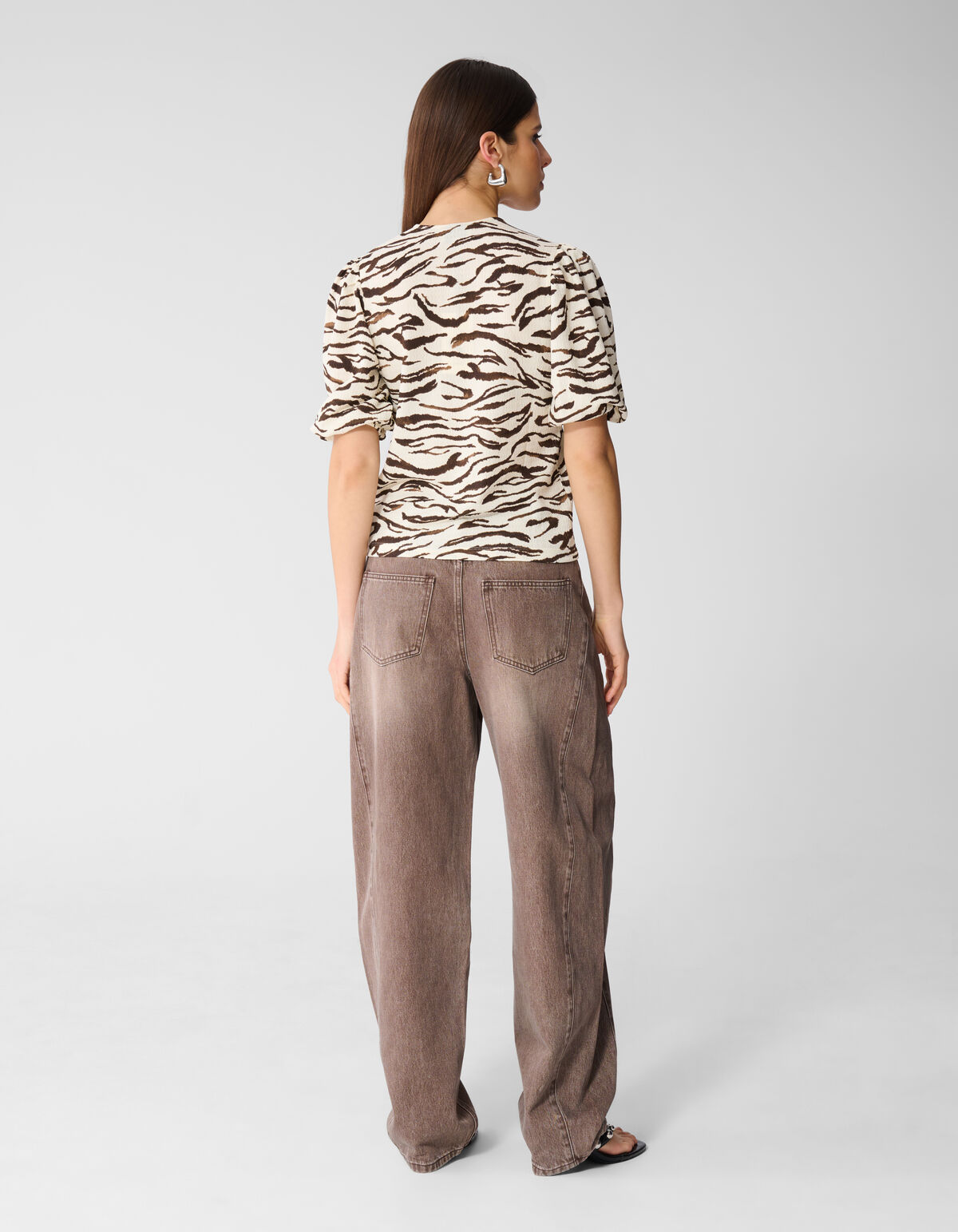 Zebra Crinkle V-Hals Top Gebroken Wit SHOEBY WOMEN