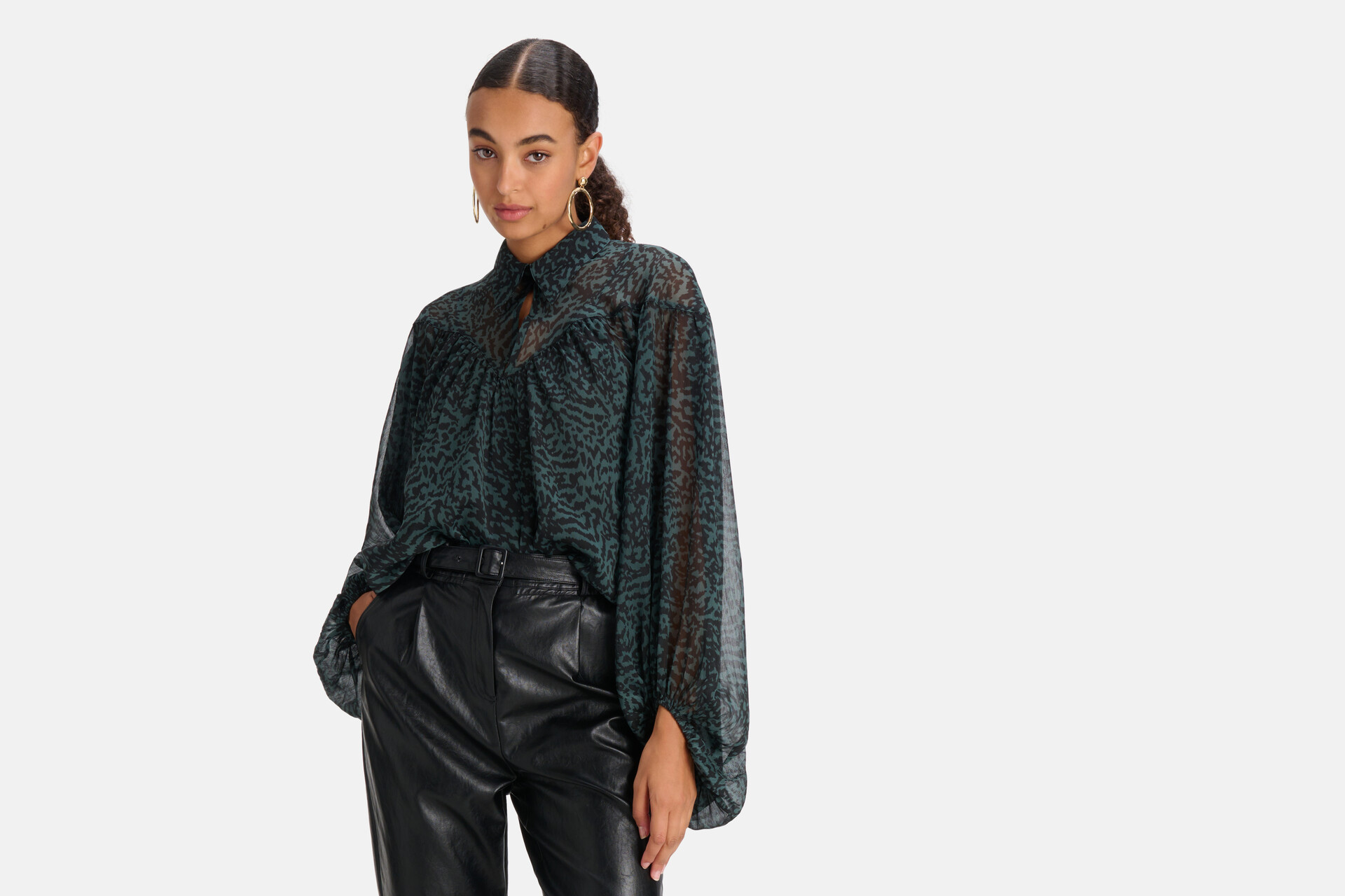 Chiffon Blouse Donkergroen SHOEBY WOMEN