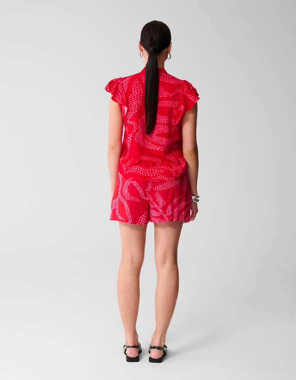 Printed Ruffle Top Rood SHOEBY WOMEN