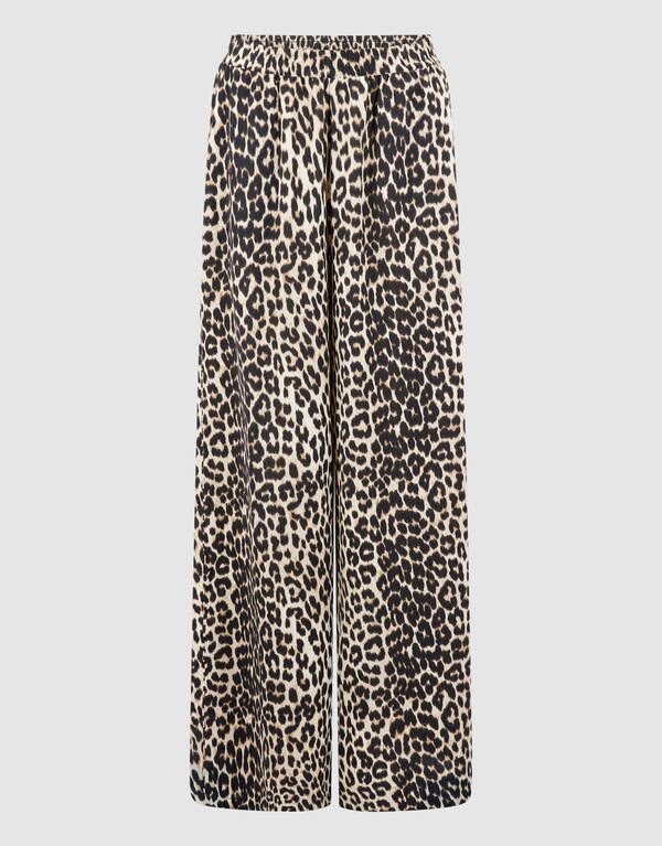 Leopard Twist Wide Leg Fit Broek Bruin SHOEBY WOMEN