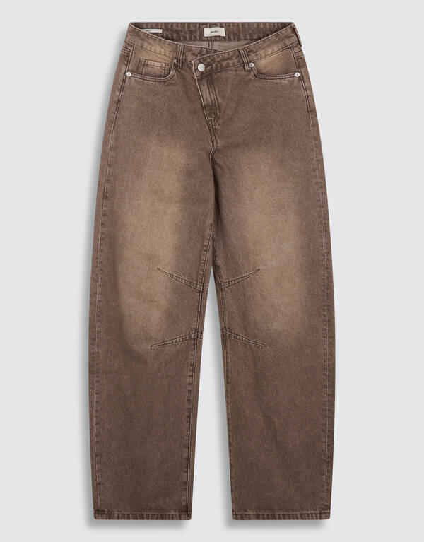 Asymmetric Barrel Fit Jeans Washed Bruin SHOEBY WOMEN