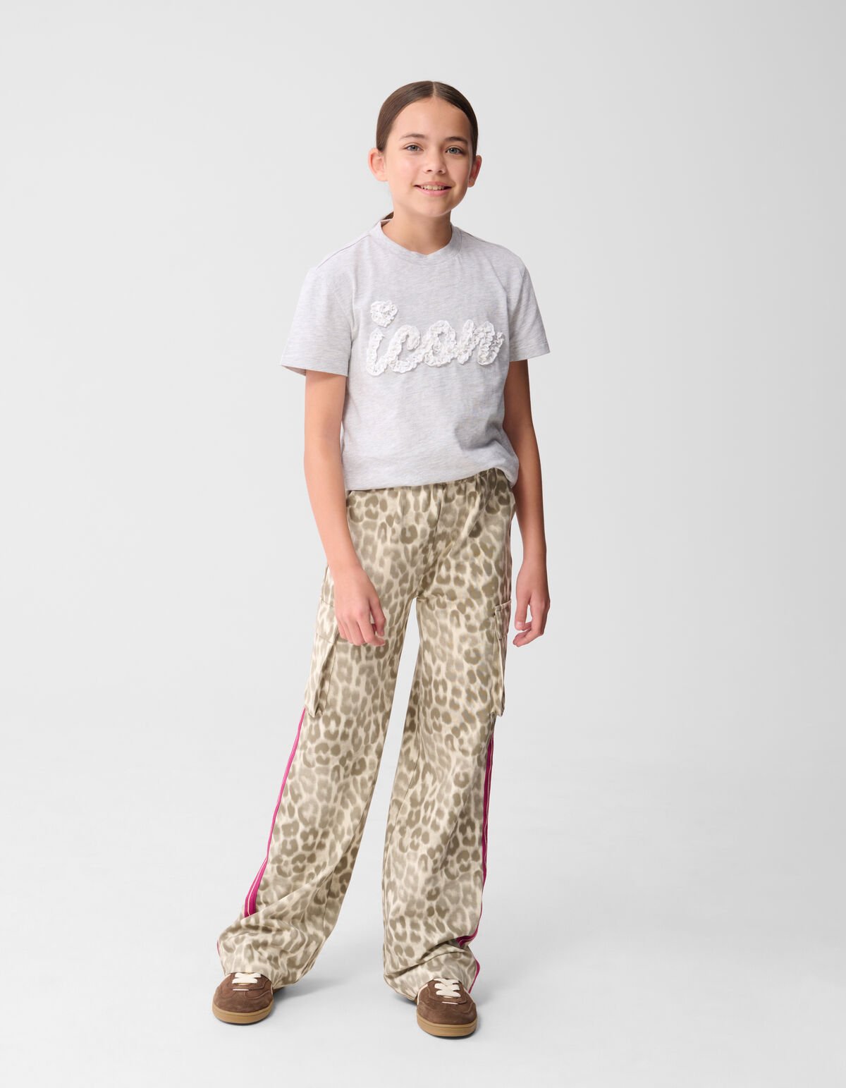 Cargo Leopard Wide Leg Broek Lichtbruin SHOEBY GIRLS