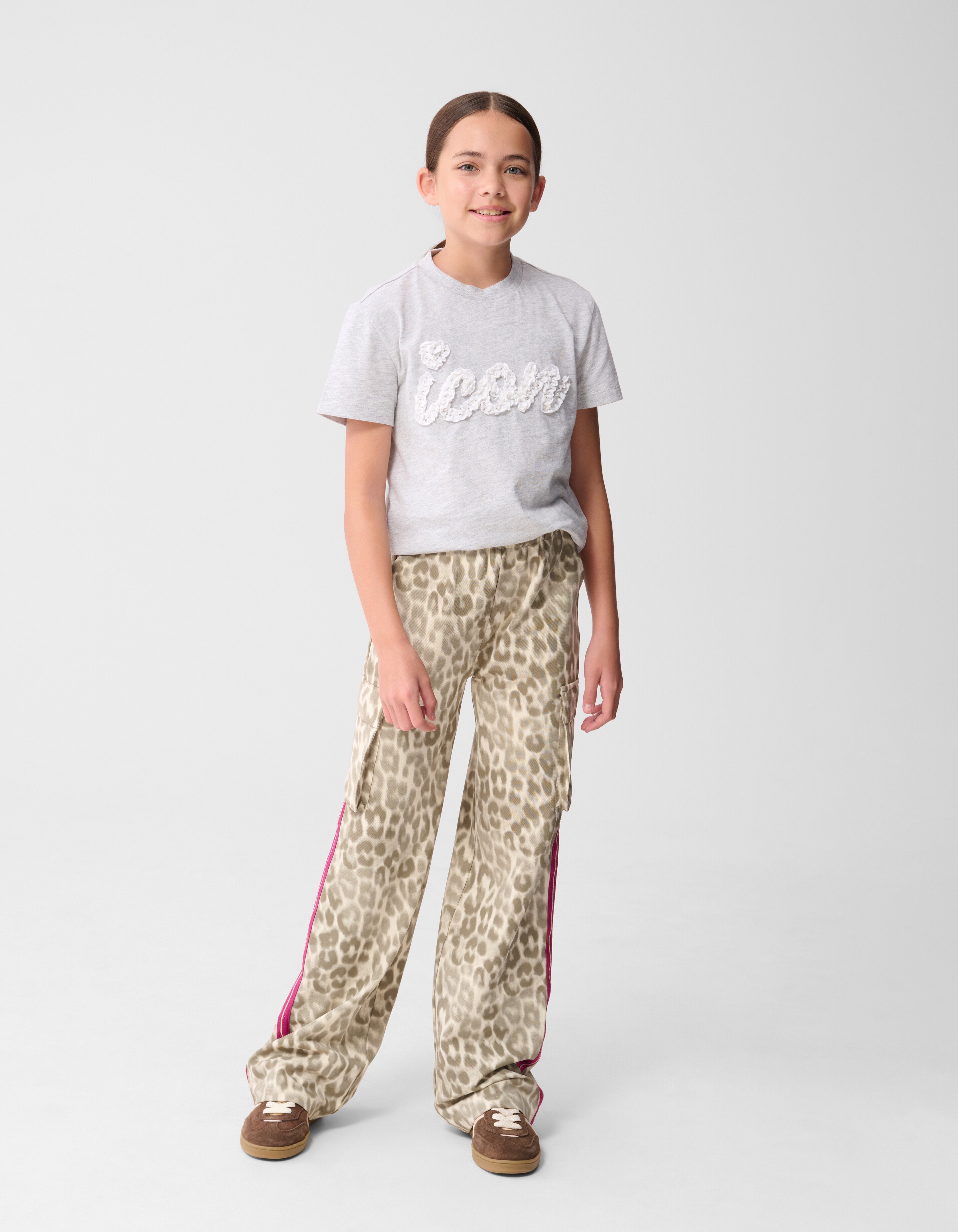 Cargo Leopard Wide Leg Broek Lichtbruin SHOEBY GIRLS