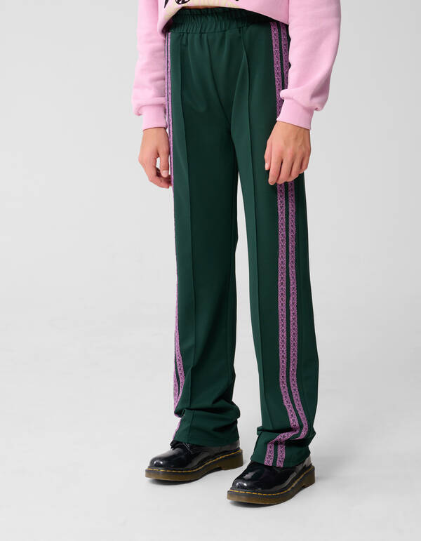 Sporty Wide Leg Broek Donkergroen SHOEBY GIRLS