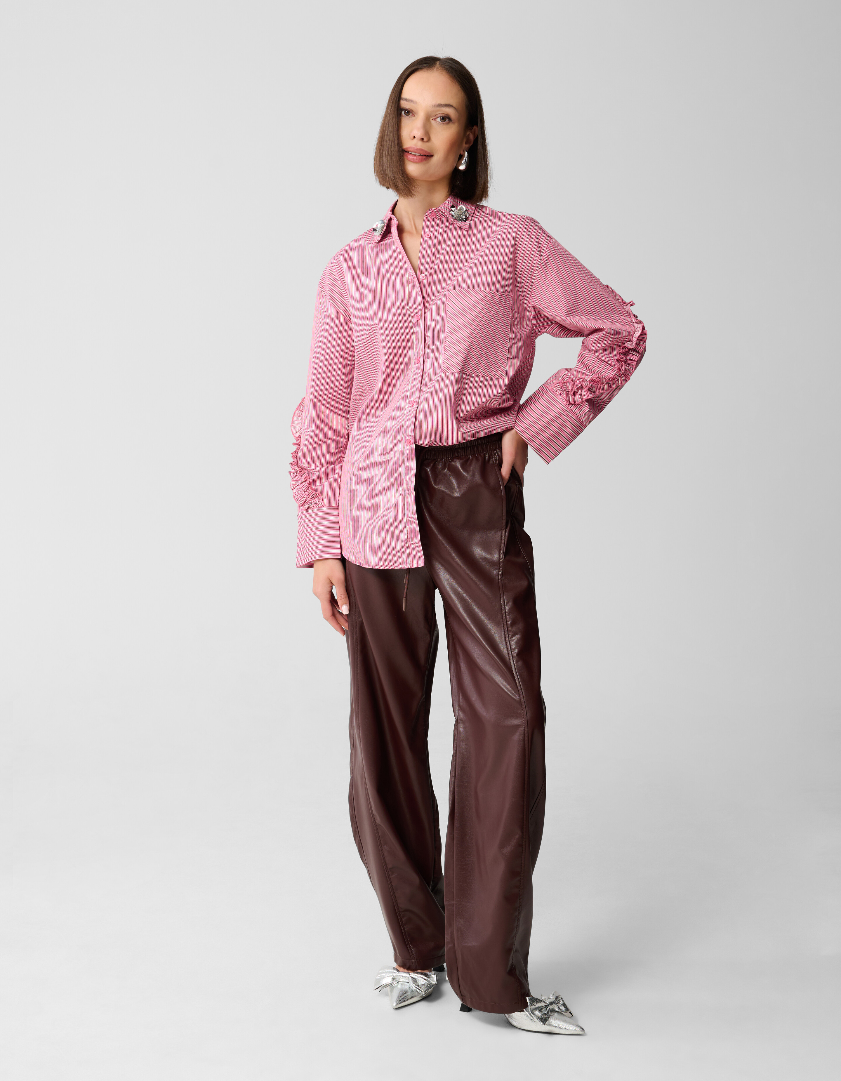 Oversized Pinstripe Flower Blouse Lichtroze SHOEBY WOMEN