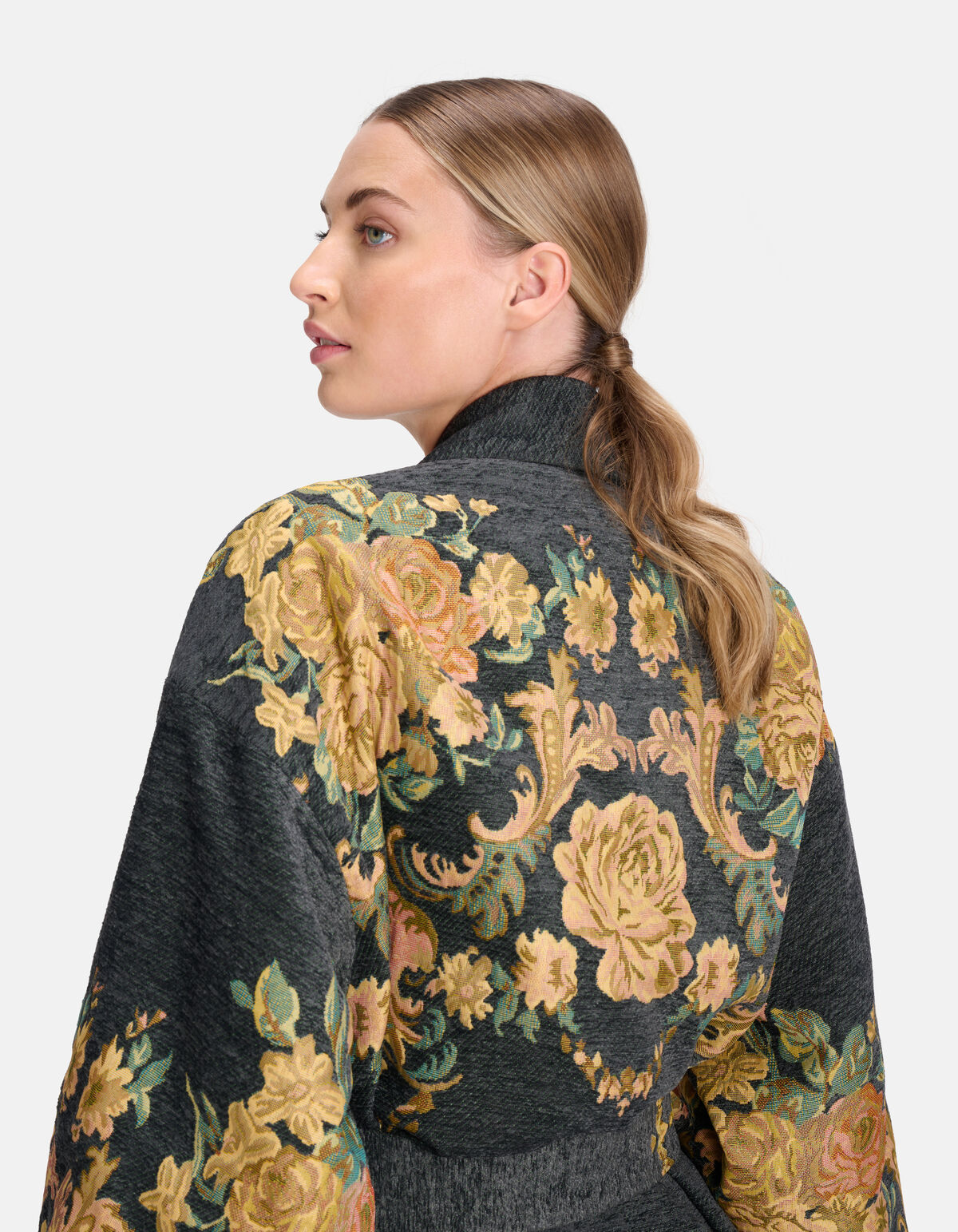 Jacquard Bloemenprint Kimono Donkergrijs SHOEBY WOMEN