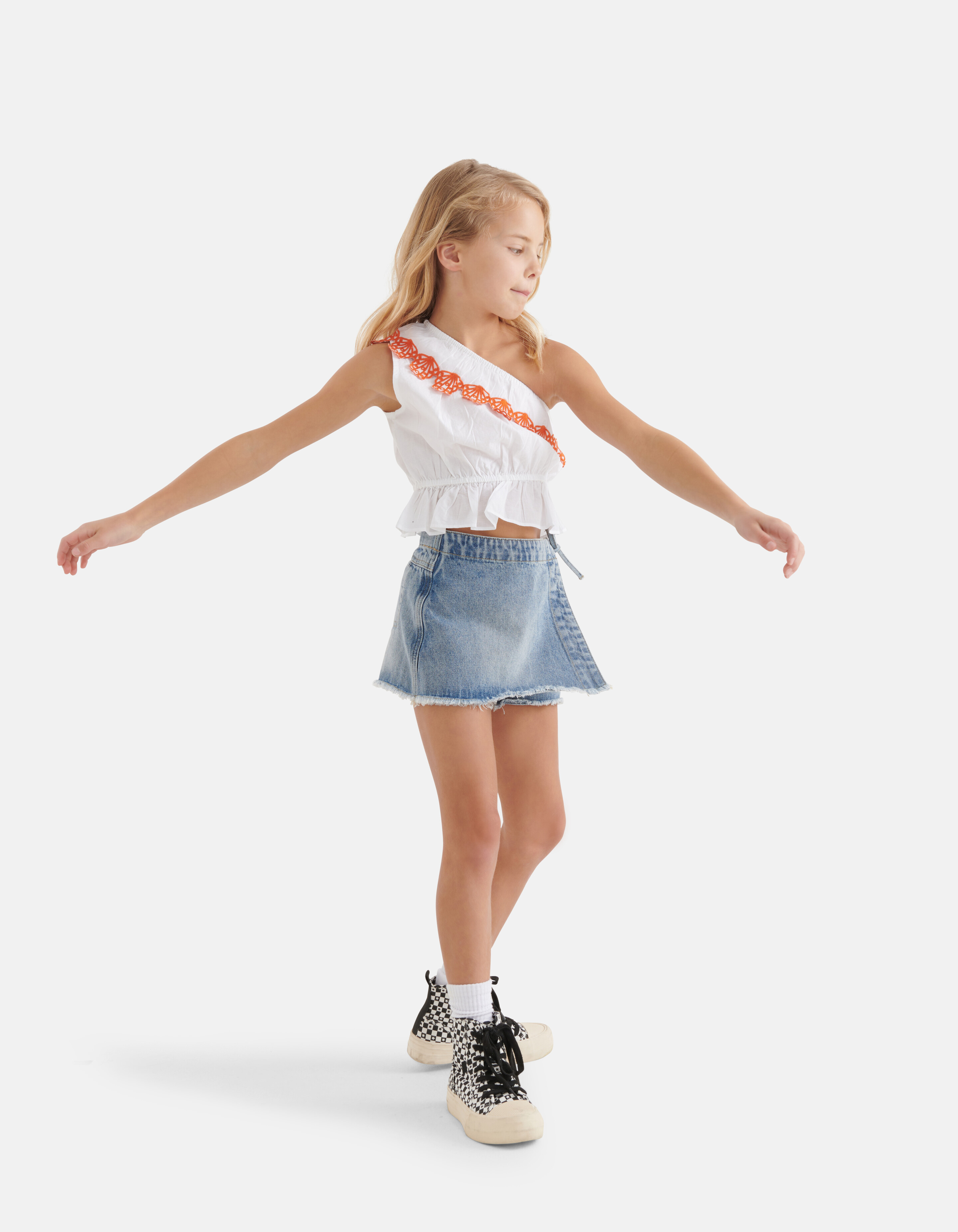 Embroidery Crop Top Wit SHOEBY GIRLS
