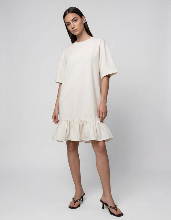 T-shirt Ruffle Mini Jurk Gebroken Wit SHOEBY WOMEN