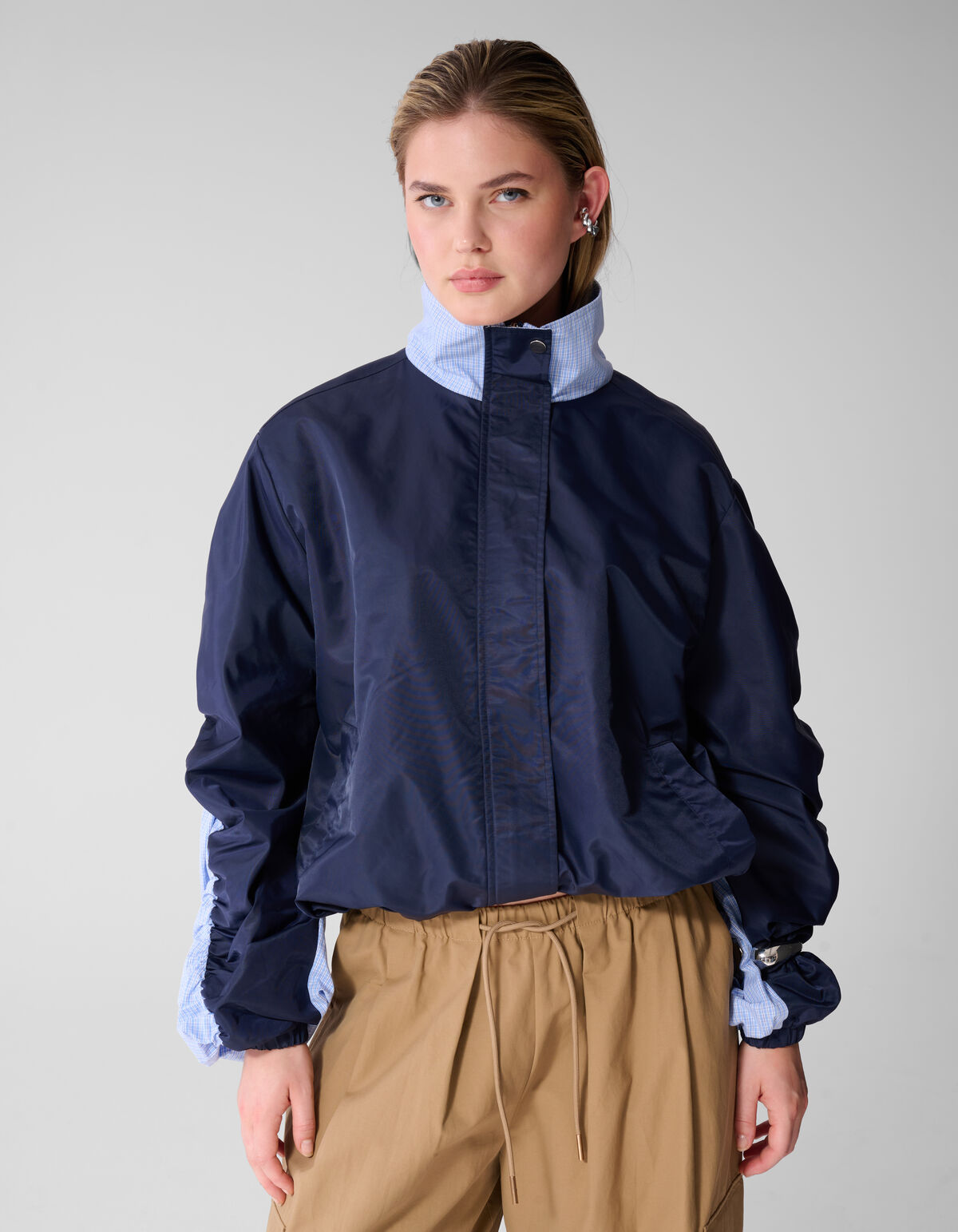 Check Satin Bomber Blauw SHOEBY WOMEN