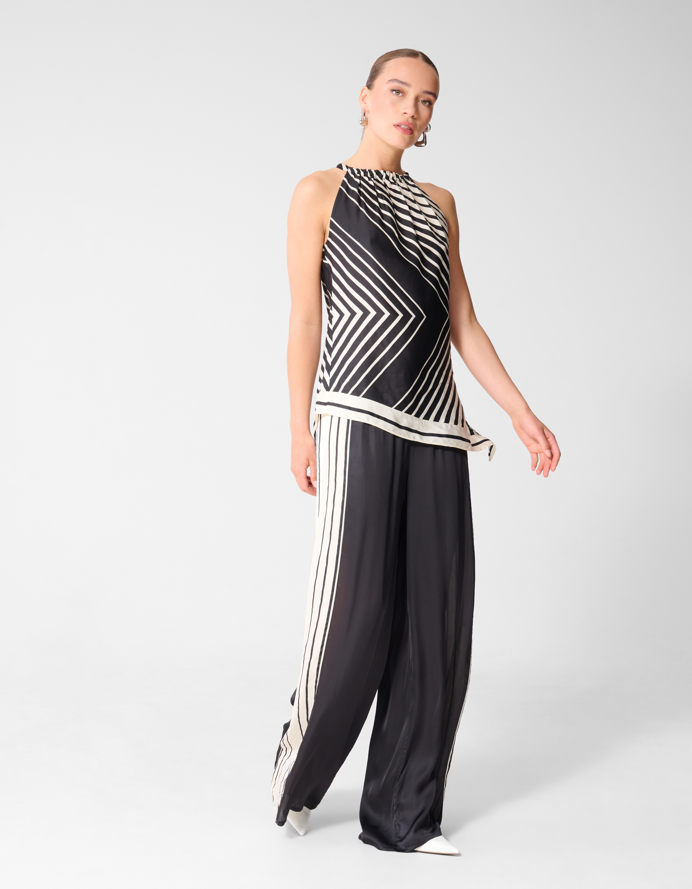 Graphic Wide Leg Broek Zwart/Wit SHOEBY WOMEN
