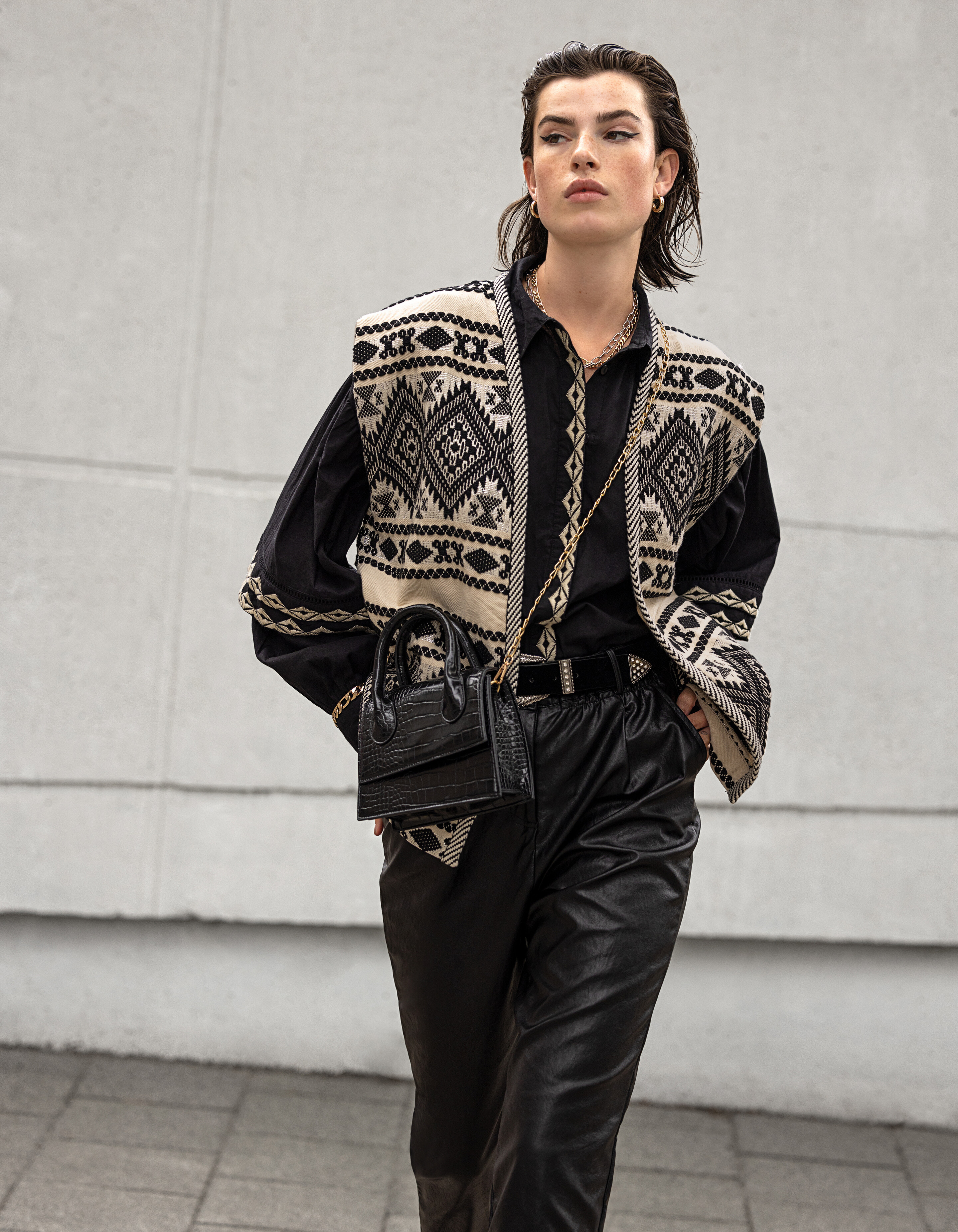 Aztec Print Gilet Zwart/Wit SHOEBY WOMEN