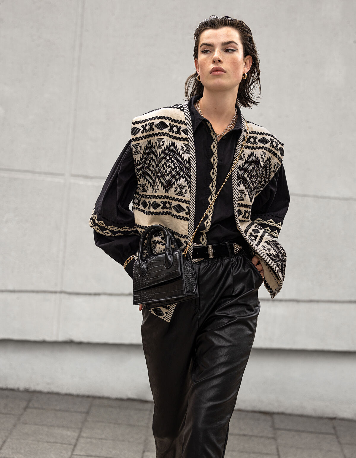 Aztec Print Gilet Zwart/Wit SHOEBY WOMEN