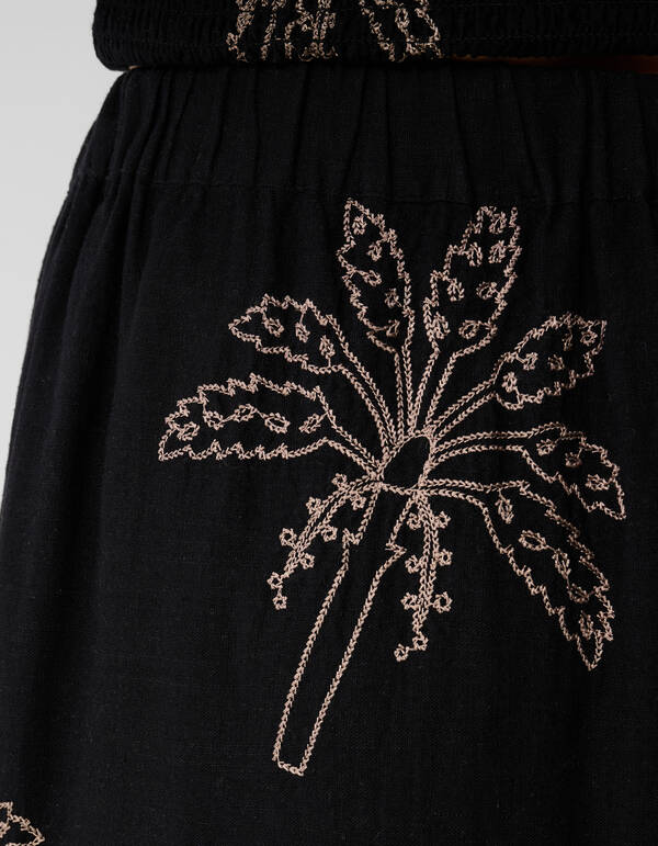 Palm Embroidery Maxi Rok Zwart SHOEBY WOMEN