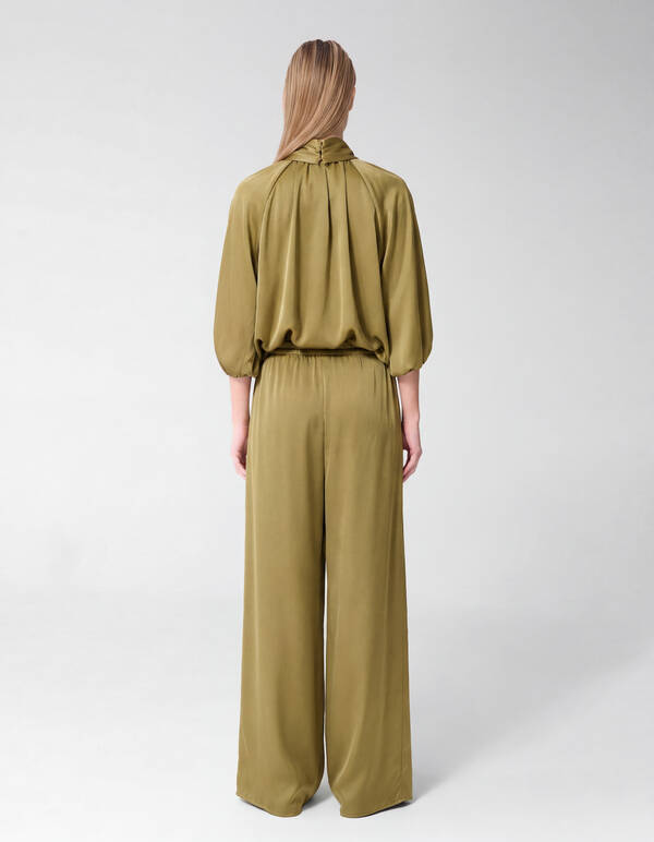 Satijnen Loose Fit Broek Groen By Fred SHOEBY WOMEN