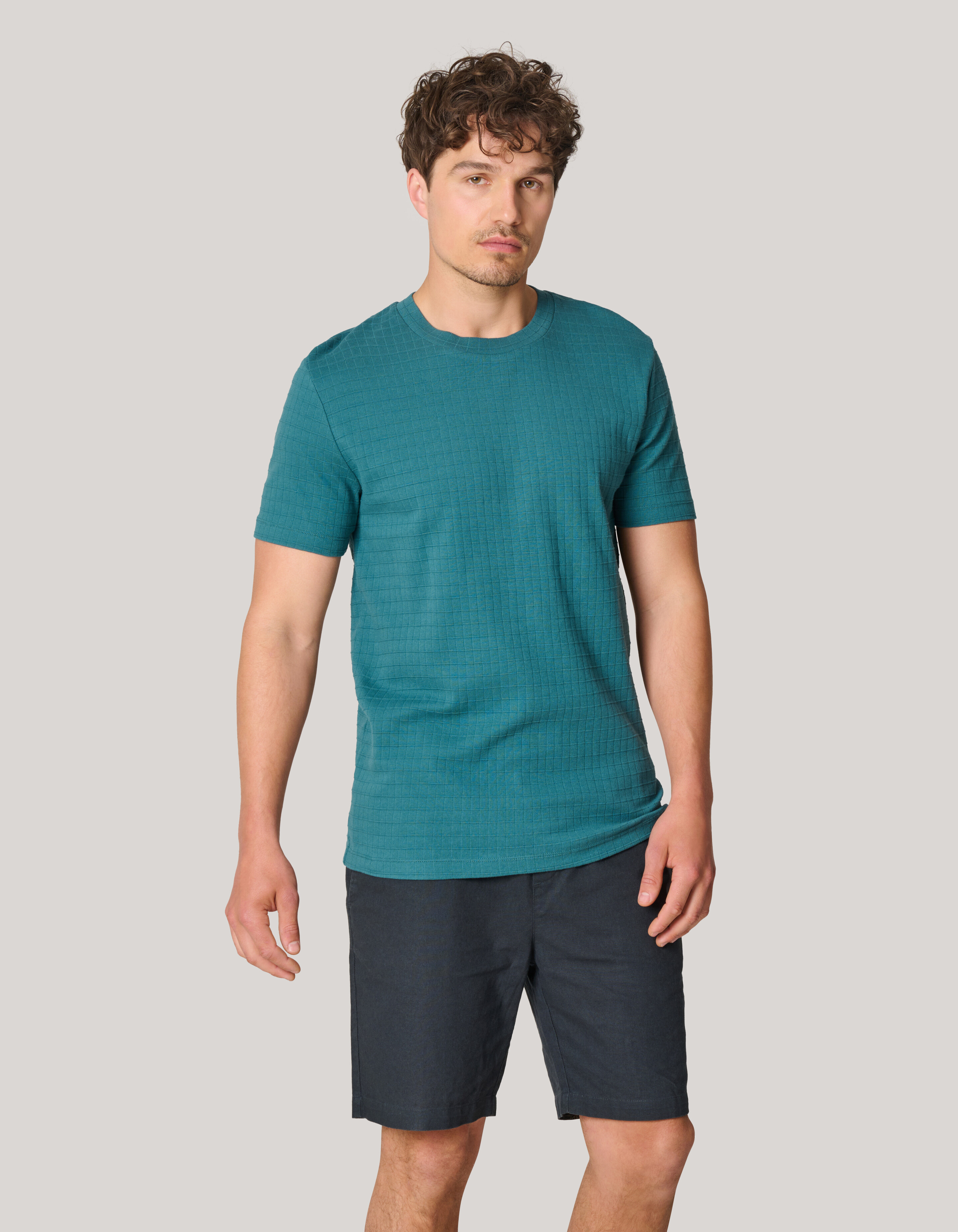 Structuur T-shirt Turquoise SHOEBY MEN