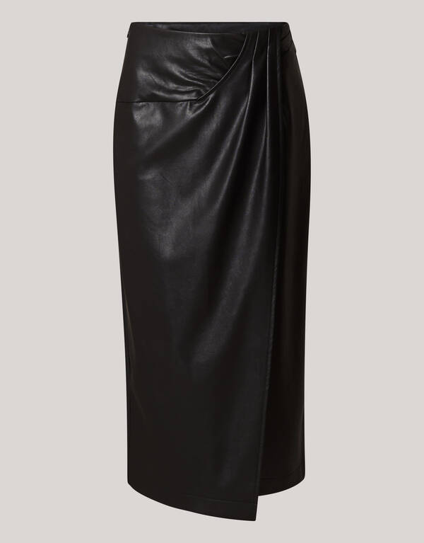 Vegan Leren Midi Rok Zwart SHOEBY WOMEN