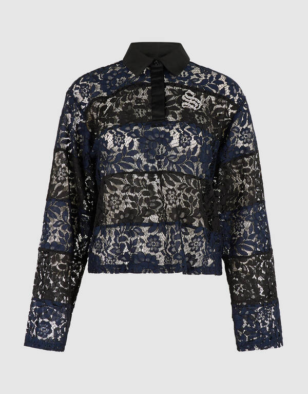Gestreepte Lace Polo Zwart/Donkerblauw SHOEBY WOMEN