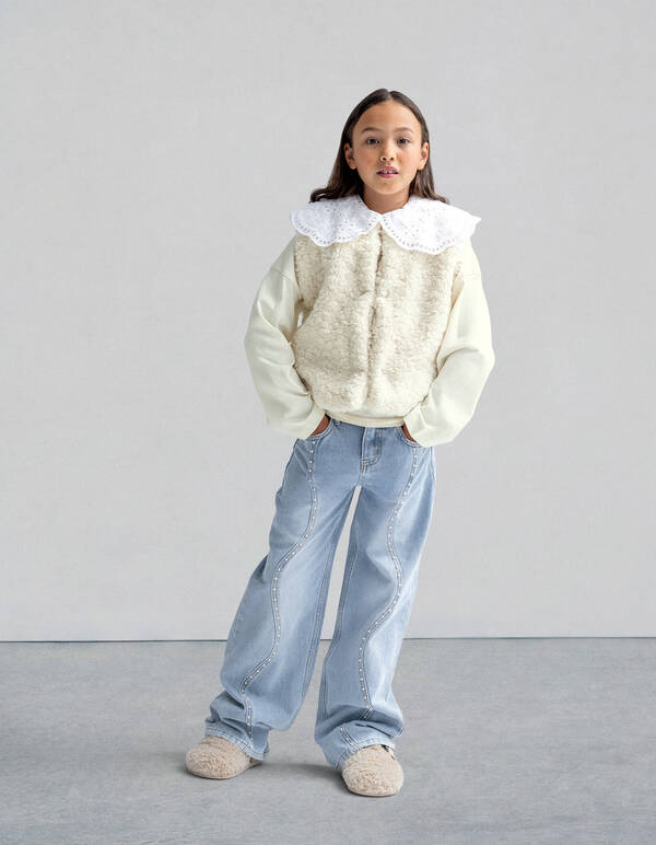 Ultra Wide Leg Fit Wavy Parel Jeans Bleached SHOEBY GIRLS