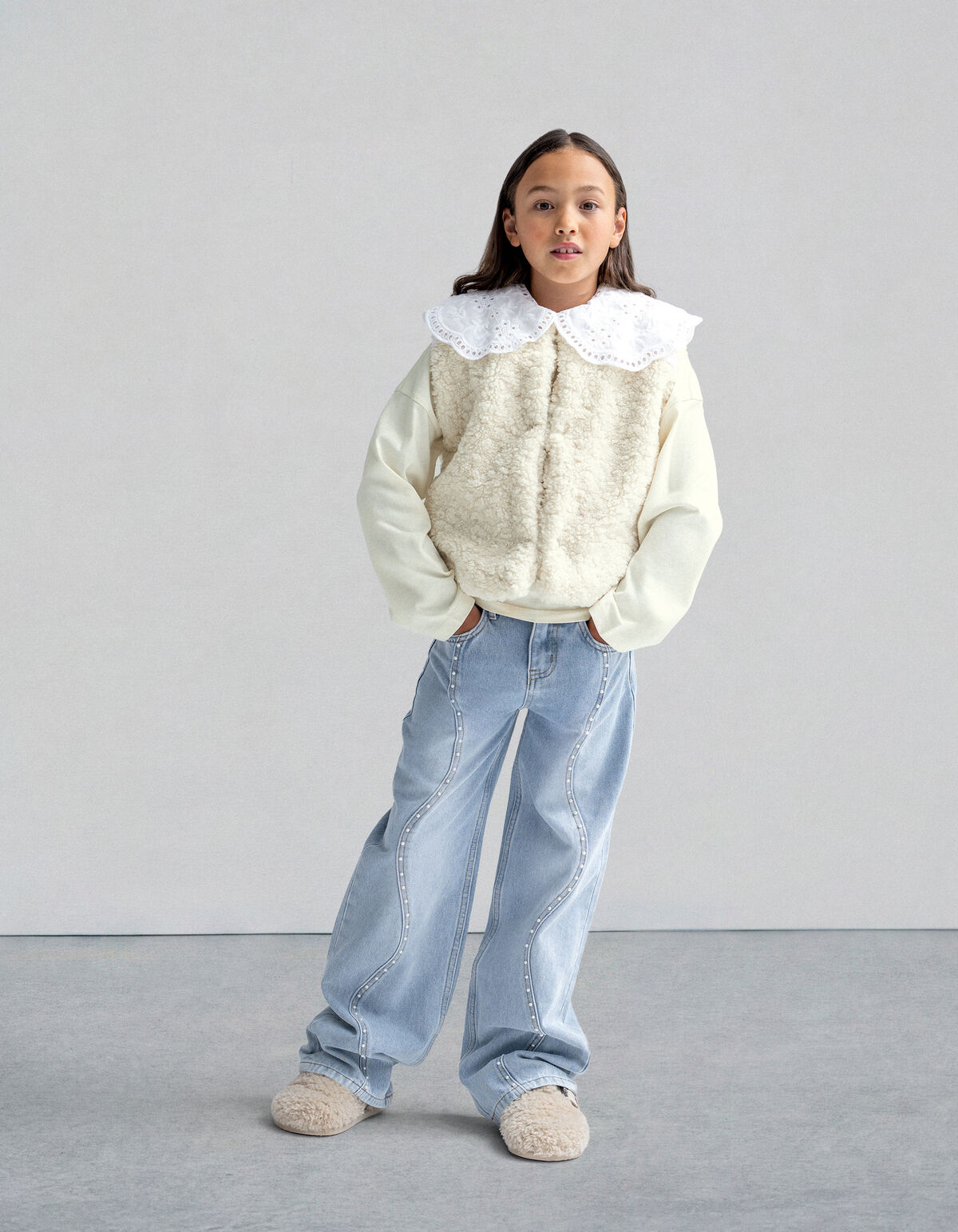 Ultra Wide Leg Fit Wavy Parel Jeans Bleached SHOEBY GIRLS