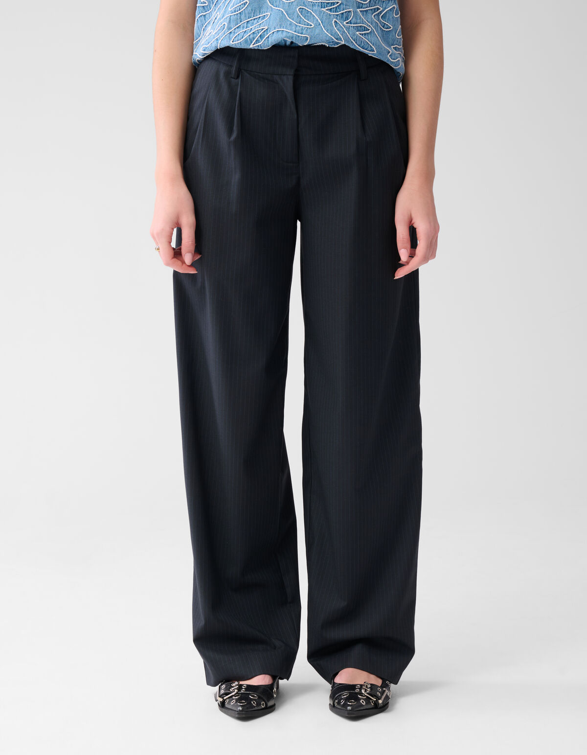 Pinstripe Wide Leg Broek Donkerblauw SHOEBY WOMEN