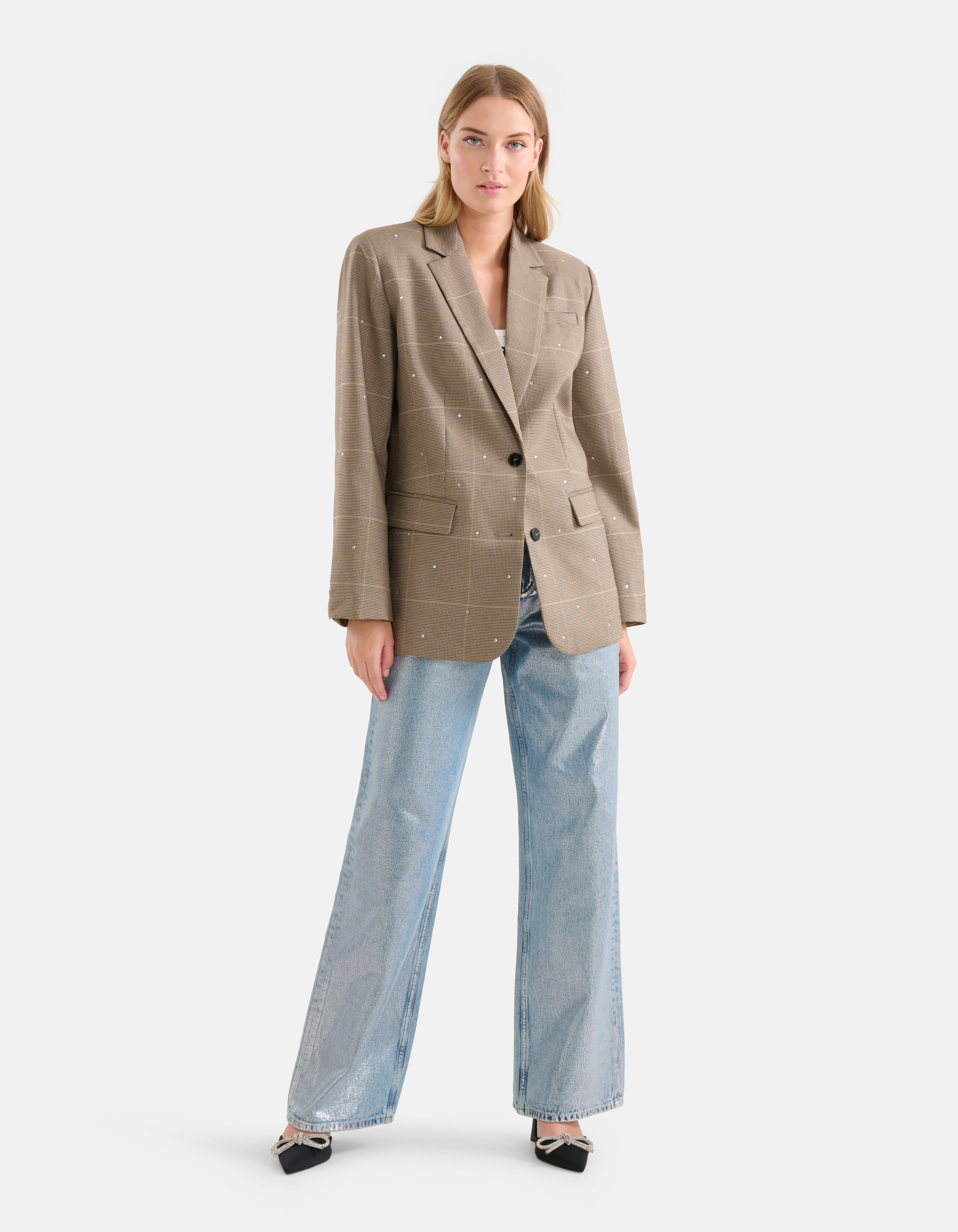 Oversized Strass Ruiten Blazer Bruin SHOEBY WOMEN