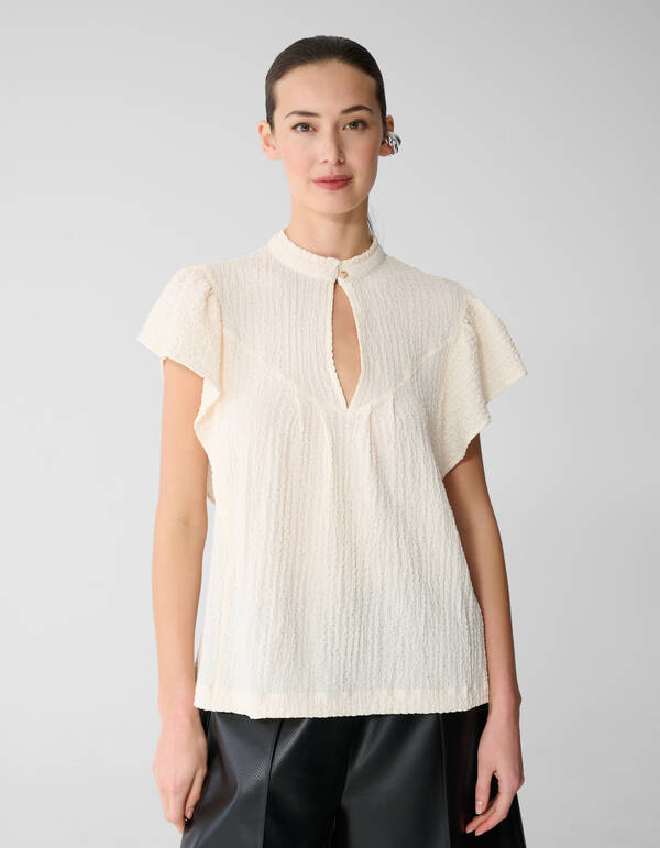 Crinkle Ruffle Top Gebroken Wit SHOEBY WOMEN