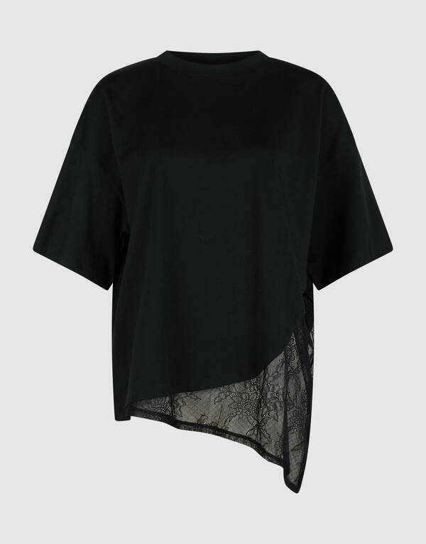 Lace Detail T-shirt Zwart SHOEBY WOMEN