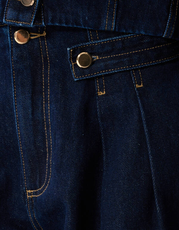 Pleated Button Wide Leg Fit Jeans Donkerblauw SHOEBY WOMEN